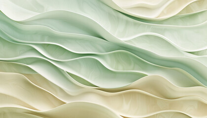 Obraz premium A soothing pattern of pale green and creamy beige waves, flowing together in a peaceful rhythm that evokes the softness of a sandy shoreline.