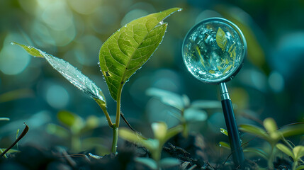 Discover Eco-Friendly Options Through Magnifying Glass Against Abstract Backdrop