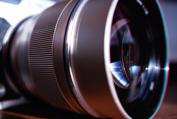 High quality photographic lens in detail object