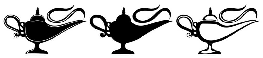 set Aladdin lamp silhouette icon. wishes magic lamp vector  illustration