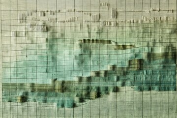 A woven tapestry featuring an updraw graph, the threads in varying shades of green against a natural.