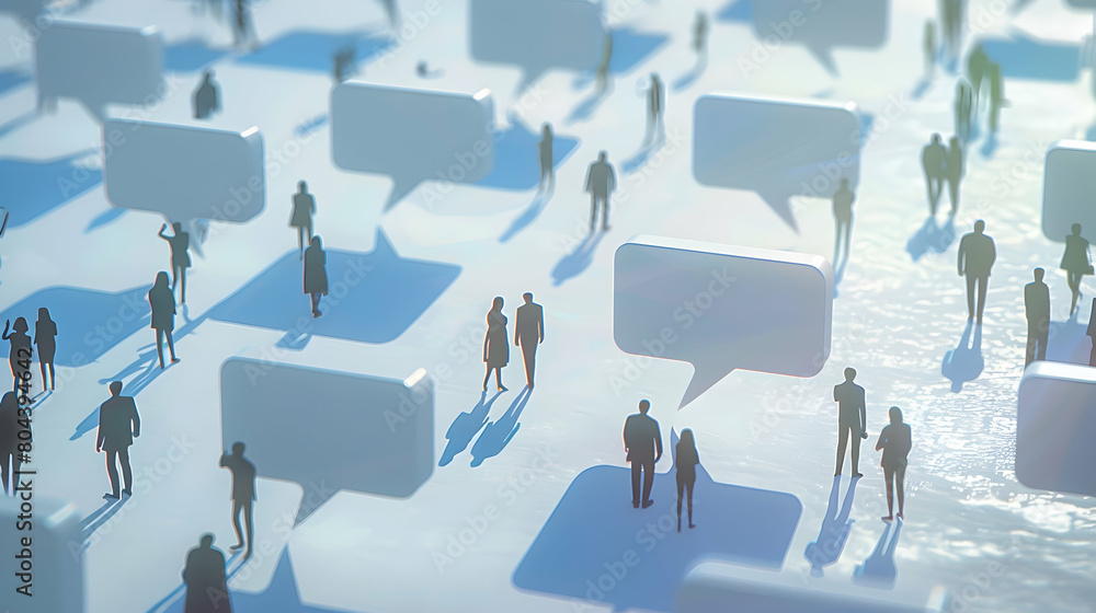 Poster business team dynamics: enhancing communication through dialogue in 3d illustration with speech boxe