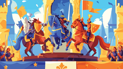 Medieval knight joust battle vector illustration. C