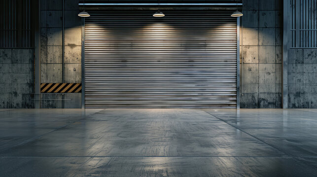 sleek metal rolling shutter in a contemporary warehouse setting