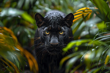A black panther makes its way through the jungle
