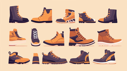 Men boots isolated set. Male man season shoes icons