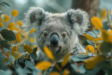 Koala in eucalyptus thickets in nature