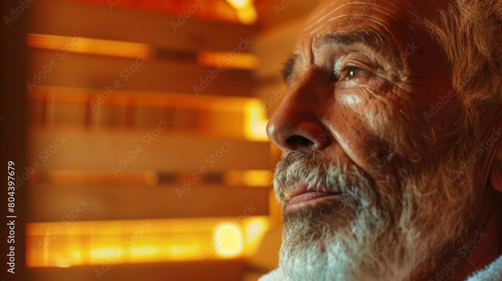 Poster a retiree finding a new hobby in scheduling daily sauna sessions..