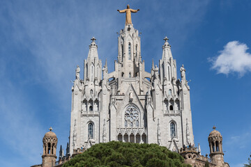 Tibidabo cathedral on top of mountain in Barcelona, Spain