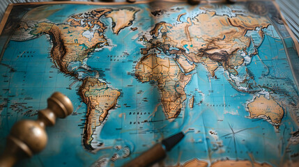 Ultra Close-Up of a Paper Map Emphasizes the Thrill of World Exploration - Photo Real Global Adventure