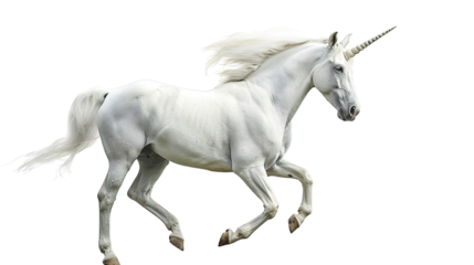White horse unicorn isolated on white background - Generation AI
