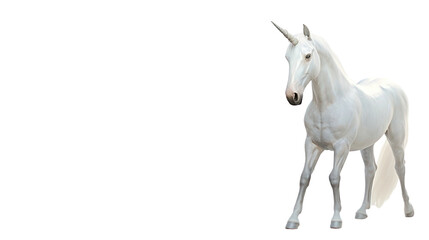 White horse unicorn isolated on white background - Generation AI