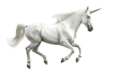 White horse unicorn isolated on white background - Generation AI