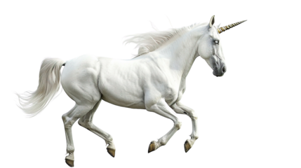 White horse unicorn isolated on white background - Generation AI
