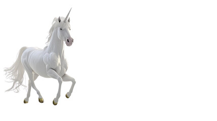 Obraz premium White horse unicorn isolated on white background - Generation AI