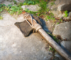 Stone ax of a primitive man