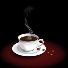 white cup of aroma coffee on black background vector illustration