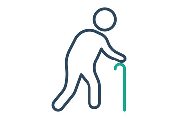 elderly icon. elderly people use walking sticks. line icon style. old age element illustration