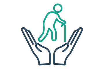 insurance icon. hand with elderly. icon related to elderly. line icon style. old age element illustration