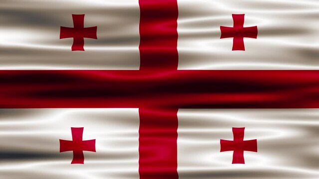 Flag of Georgia waving on a loopable 4K animation. Georgia flag video waving in wind. Realistic Georgian Flag background. Georgia Flag Looping Closeup. Georgian national Sign.