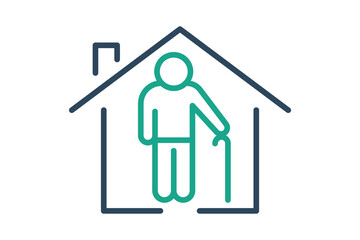 retirement icon. house with elderly. icon related to elderly. line icon style. old age element illustration