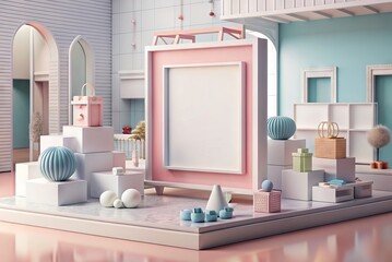 Frame mockup for marketing in luxurious and decorated shopping mall. Generative AI