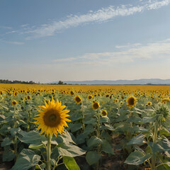 Obraz premium a field of sunflowers with a blue sky in the background