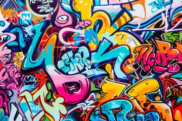A vibrant graffiti artwork featuring an abstract design with swirling colors and dynamic shapes