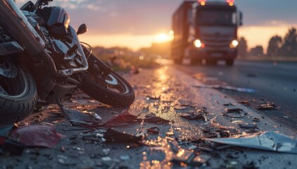 Closeup of a motorcycle accident on the road