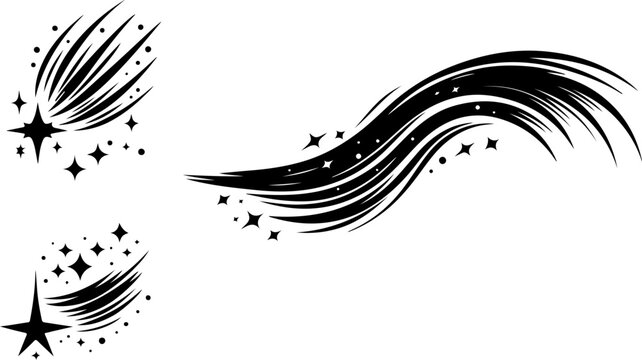 &eacute;toiles filantes a ajuster, noir isol&eacute; 