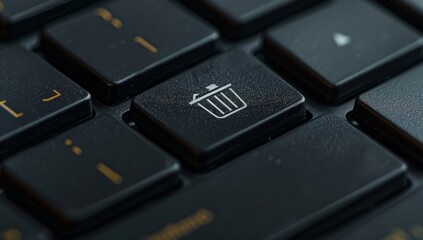 An image depicting the concept of deleting unnecessary digital files and managing electronic waste, featuring a recycle bin icon on a computer keyboard.