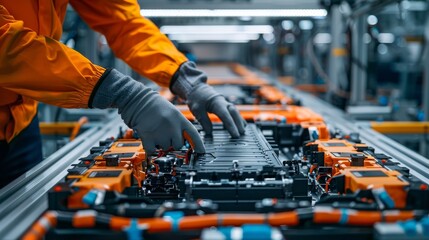 In-depth view of a technician calibrating and testing electric vehicle batteries, underlining the precision required in sustainable transport tech.