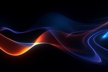 Dark abstract background with glowing internet waves, side view, dynamic shadows