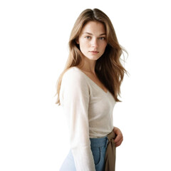 Fototapeta premium a cute woman with long hair on Isolated transparent background png. generated with AI