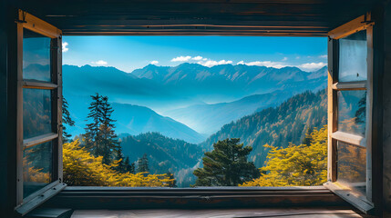 Adventure Through the Mountain Window: Breathtaking Landscape for Outdoor Brands and Relaxation Concepts