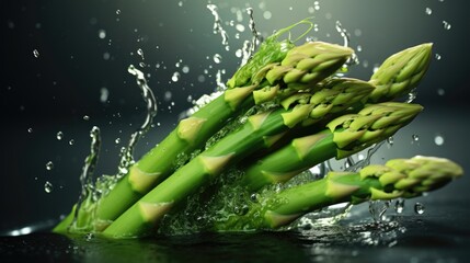 Asparagus Surrounded By Splash Of Water - Generative AI