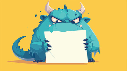 Monster holding blank card on color background 2d f