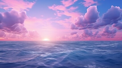 Blue Violet And Purple Sky Clouds And Sea Ocean Waves - Generative AI
