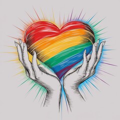 Hand holding multicolored heart for gay pride, pride month