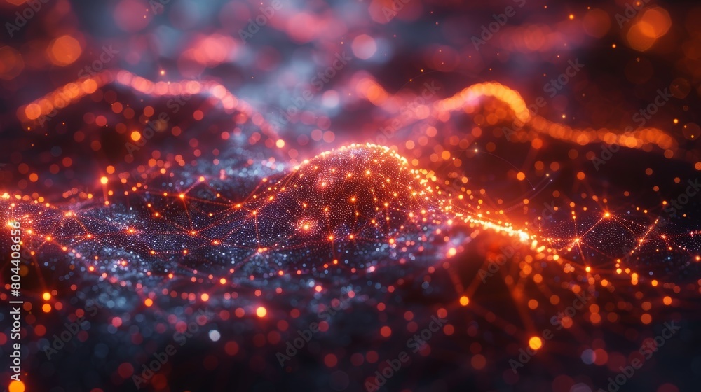 Poster vivid 3d illustration of a neural network landscape, representing big data and cybersecurity concept