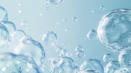 Flowing water bubbles,Water molecule,bubbles, light blue gradient,minimalism