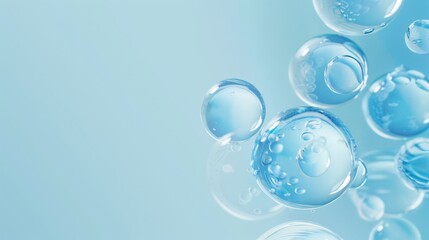 Flowing water bubbles,Water molecule,bubbles, light blue gradient,minimalism