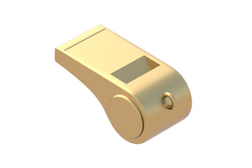 Golden whistle isolated on white background. 3d render