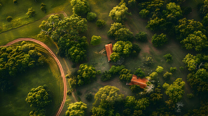 Tranquil Aerial Views of Rural Retreats: Ideal for Countryside Promotions and Property Showcasing - obrazy, fototapety, plakaty