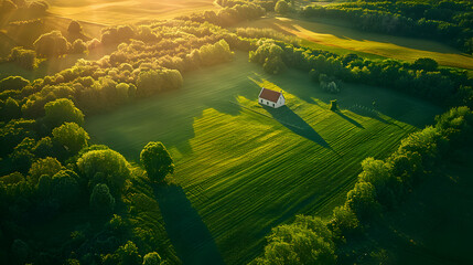 Tranquil Rural Retreats from Above: Ideal for Businesses Promoting Country Getaways and Farm Stays - obrazy, fototapety, plakaty