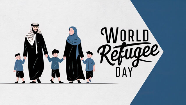 migrants. World Refugee Day, escaping. World Refugee Day poster, refugee day, World Refugee Day Banner,  post. banner, post, World Refugee Day post. illustration. Responsible. World, refugee, day.