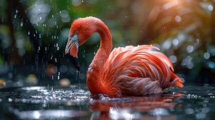 Chilean Flamingo (Phoenicopterus chilensis) in the Bird Park; Foz do Iguazu, Parana, Brazil Genrative AI