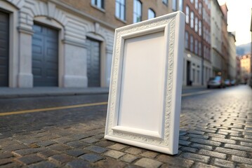 Frame mockup for daytime street marketing in the city. Generative AI
