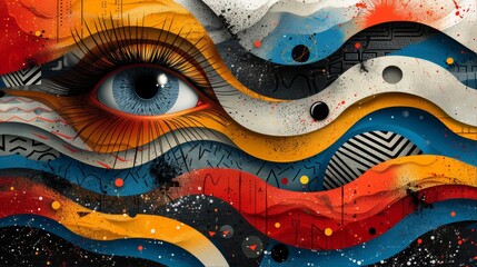 Vibrant Surreal Eye Illustration with Abstract Geometric Patterns and Vivid Colors