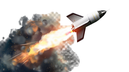 Rocket launch isolated on transparent background - Generation AI
